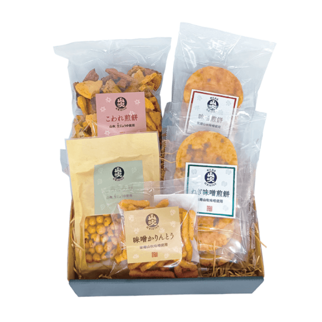 お茶うけセット（味噌煎餅、ねぎ味噌煎餅、ころころ豆、こわれ煎餅、味噌かりんとう）